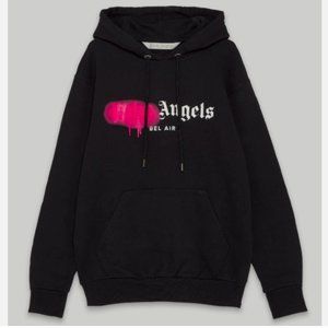 Palm Angels Unisex Pink Bel-Air Sprayed Logo Hoodie in Black sz M